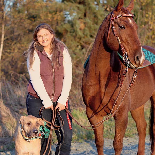 Chanelle, with her dog and horse